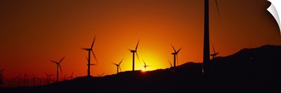 Wind turbines at dusk, Palm Springs, California