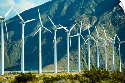 Wind turbines in front of a mountain, Palm Springs, California
