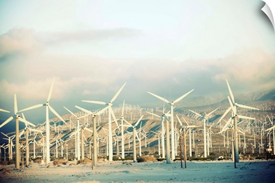 Wind turbines with mountains in the background, Palm Springs, California