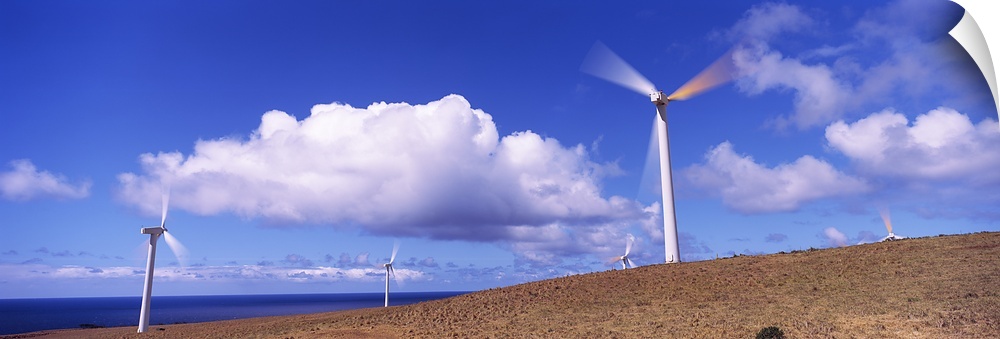 Windmills at the coast, North Kohala, Hawaii, USA
