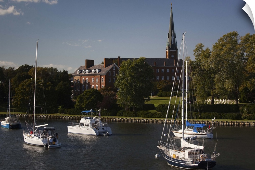 Yachts in a creek, St. Mary's Church, Annapolis, Anne Arundel County, Maryland, USA