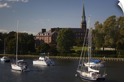Yachts in a creek, St. Mary's Church, Annapolis, Anne Arundel County, Maryland