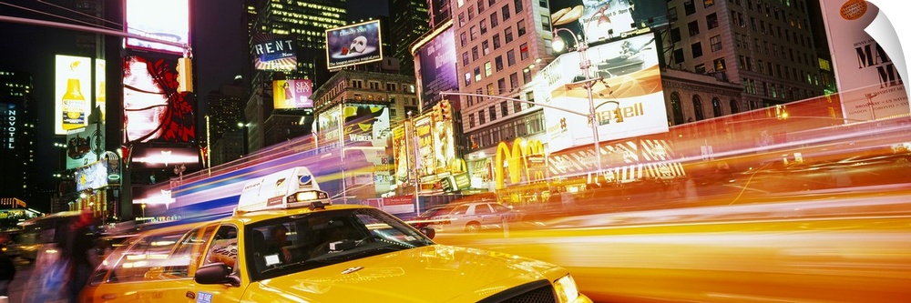 Yellow taxi on the road, Times Square, Manhattan, New York City, New York State, USA