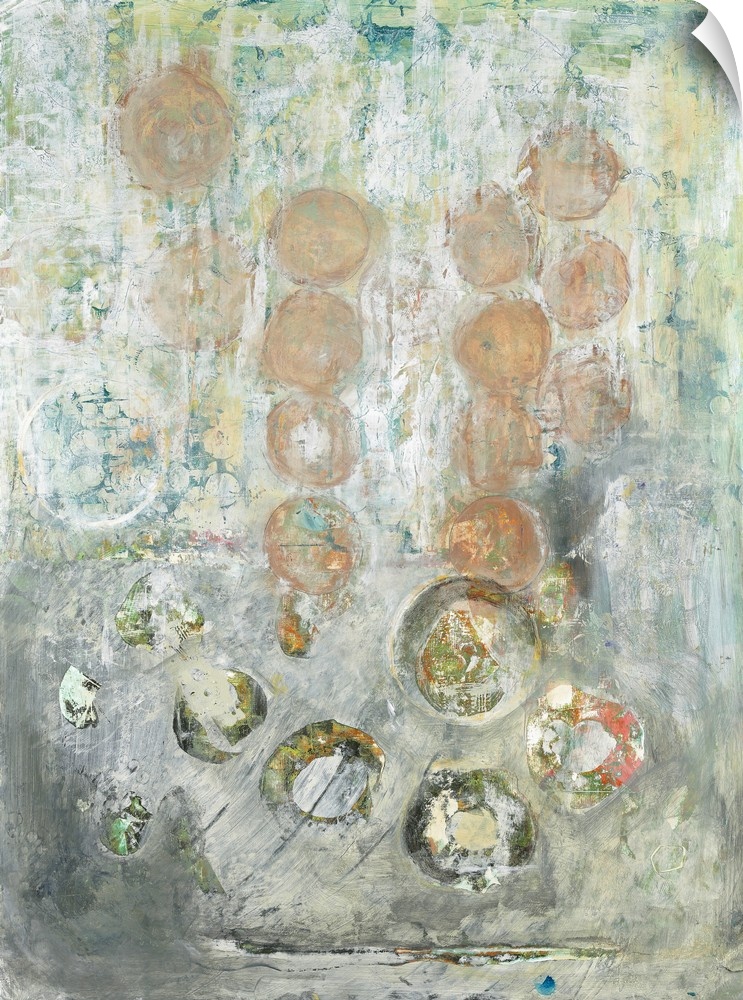 Contemporary abstract artwork featuring subtle round shapes in neutral colors.