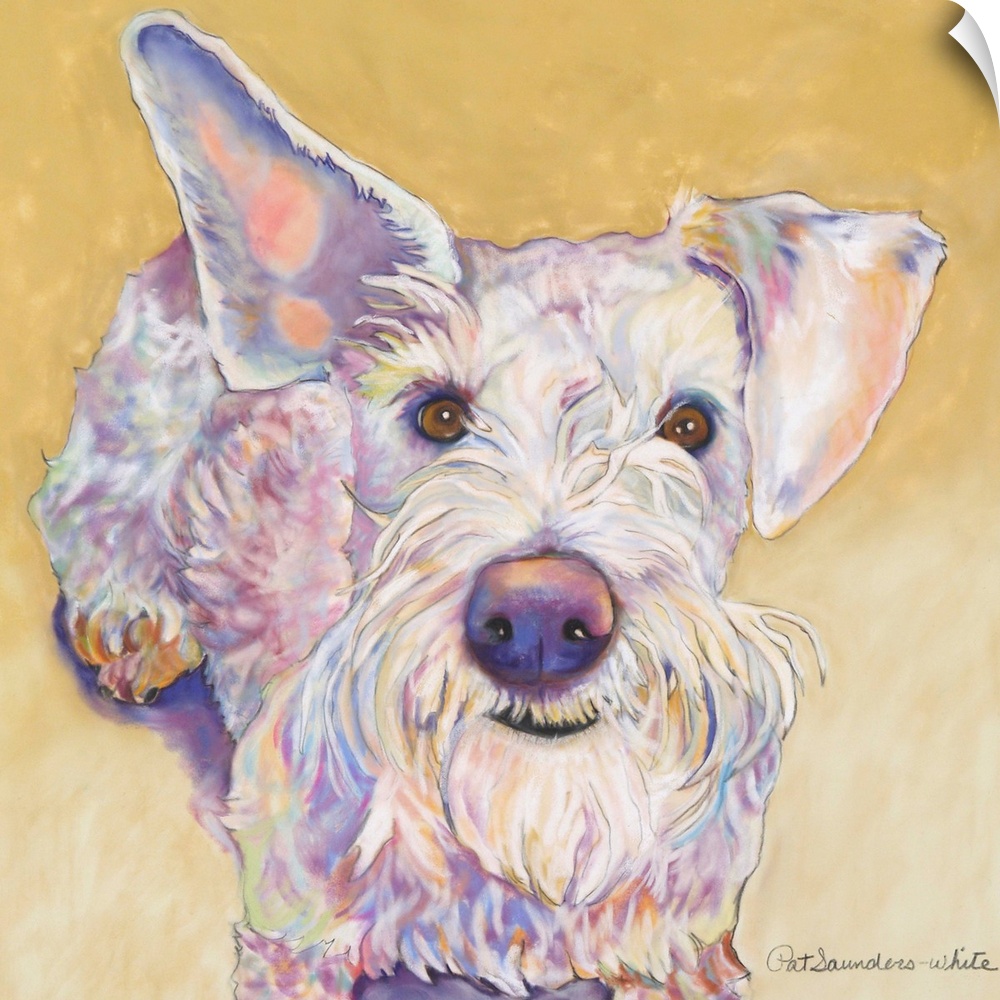 Contemporary painting of a white terrier dog.