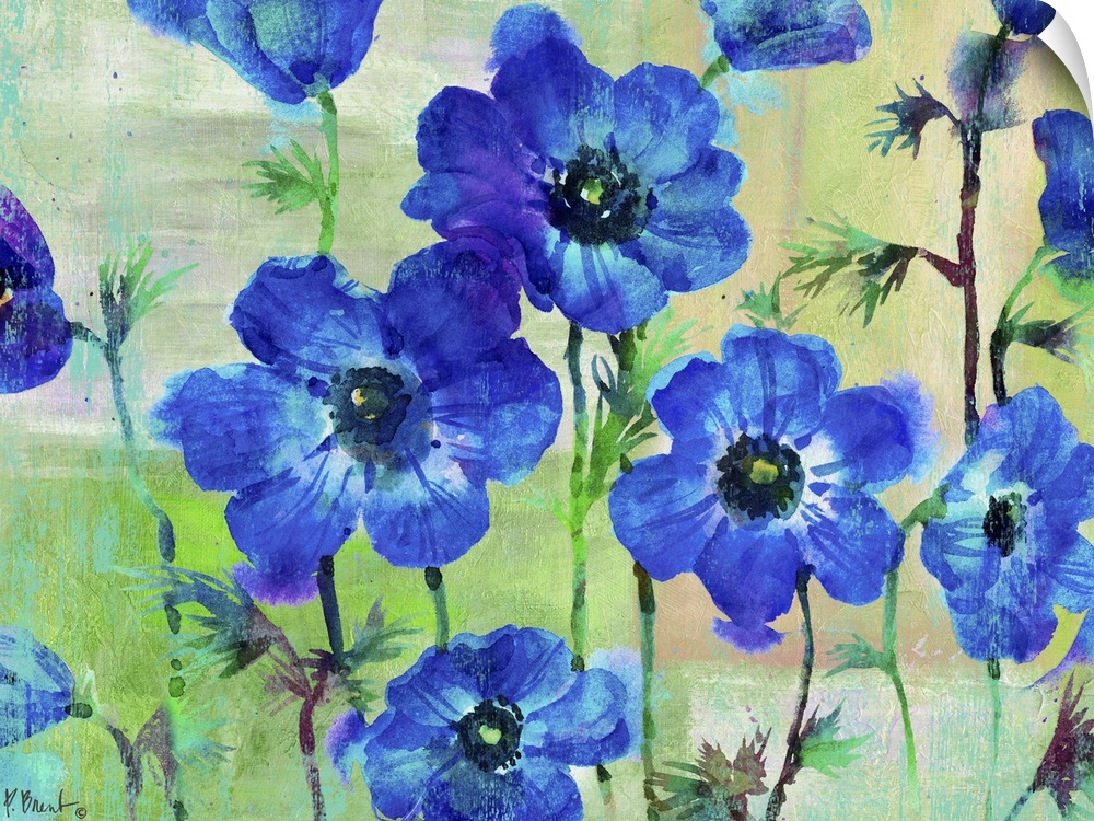 Deep blue watercolor flowers.