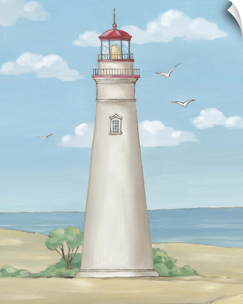 Painting of the Marblehead Light in Ohio, which is the oldest lighthouse still used in the United States.