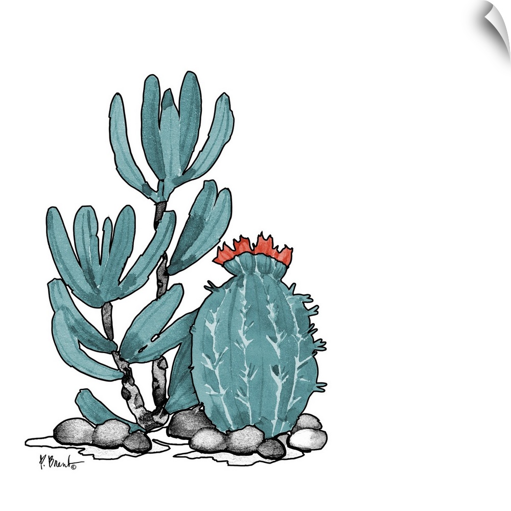 Contemporary painting of a watercolor cactus.