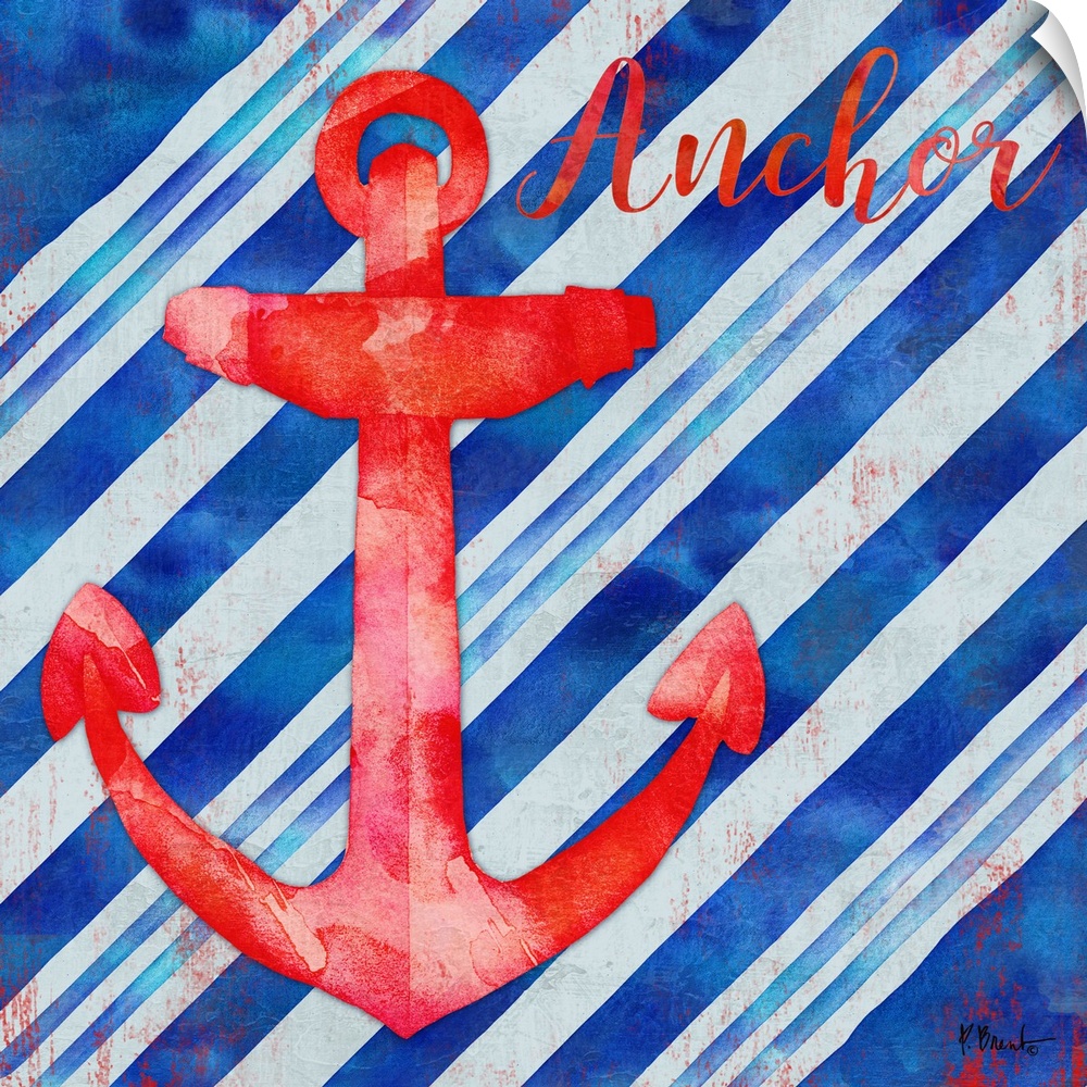 Square nautical decor in red, white, and blue with an illustrated anchor in the center and "Anchor" written at the top.