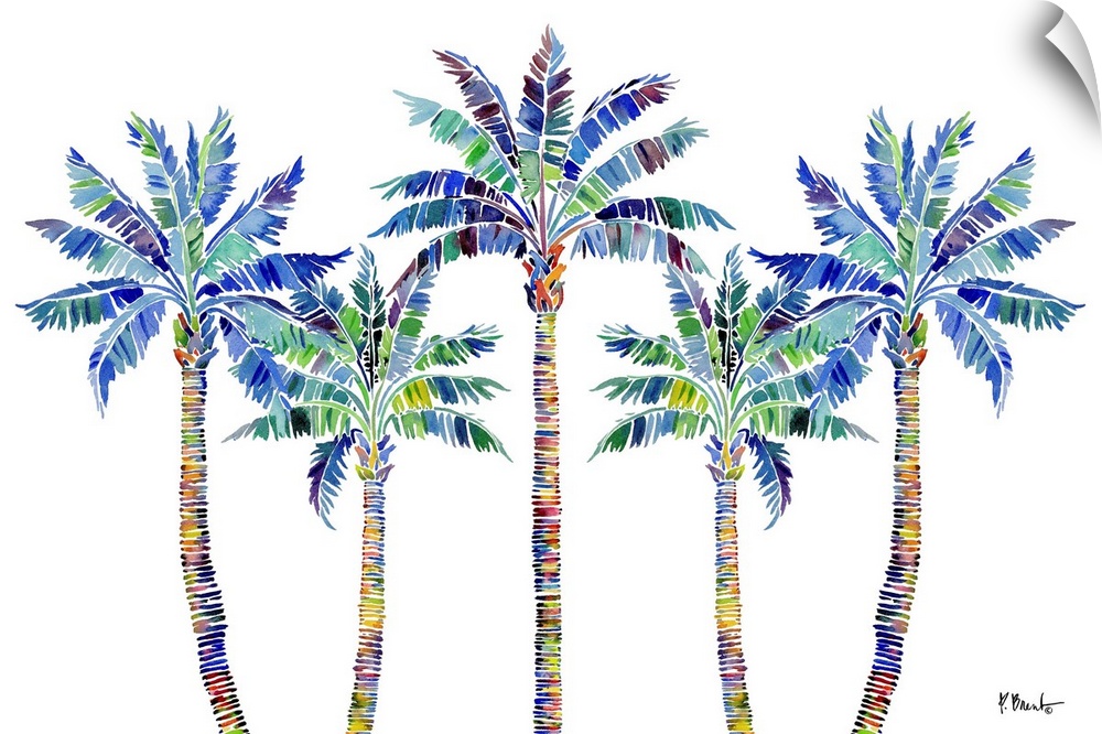 Watercolor palm tree on a white background.