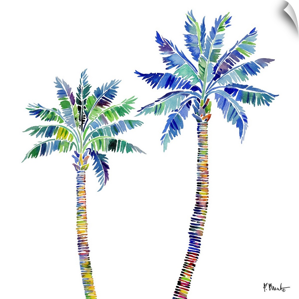 Watercolor palm tree on a white background.