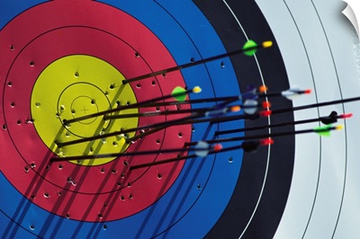 Archery target and arrows.