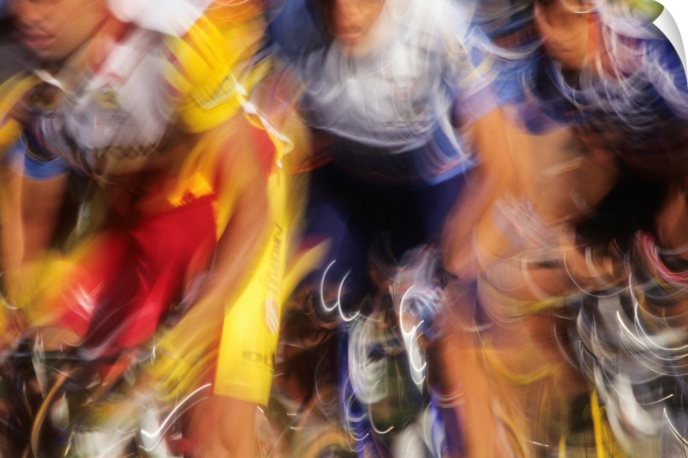 Blurred action of road cyclist competing