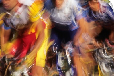Blurred action of road cyclist competing