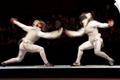 Blurred action of women's fencing competition: 2008 Olympic Summer Games, Beijing, China