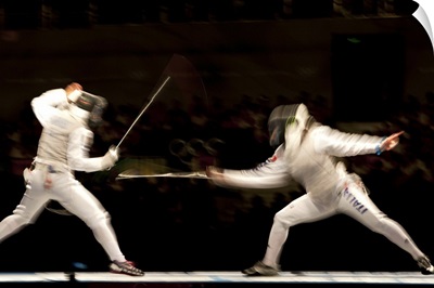 Blurred action of women's fencing competition: 2008 Olympic Summer Games, Beijing, China