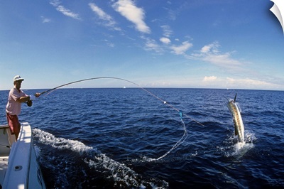 Deep sea fisherman catching a swordfish