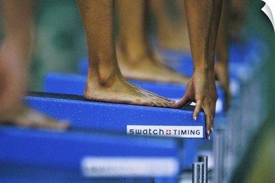 Detail of female swimmers at the start of a race