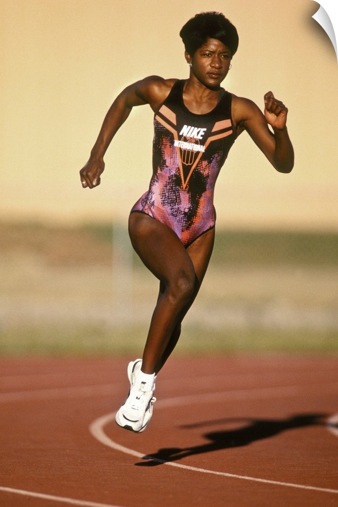 Female track and field athlete in action