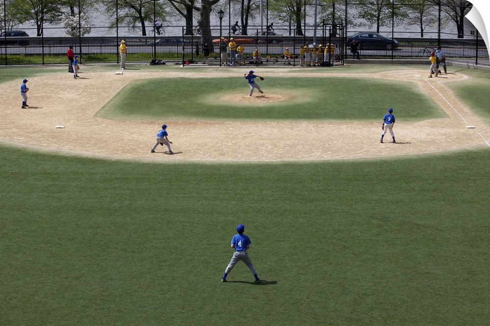 Little league baseball field with game in progress