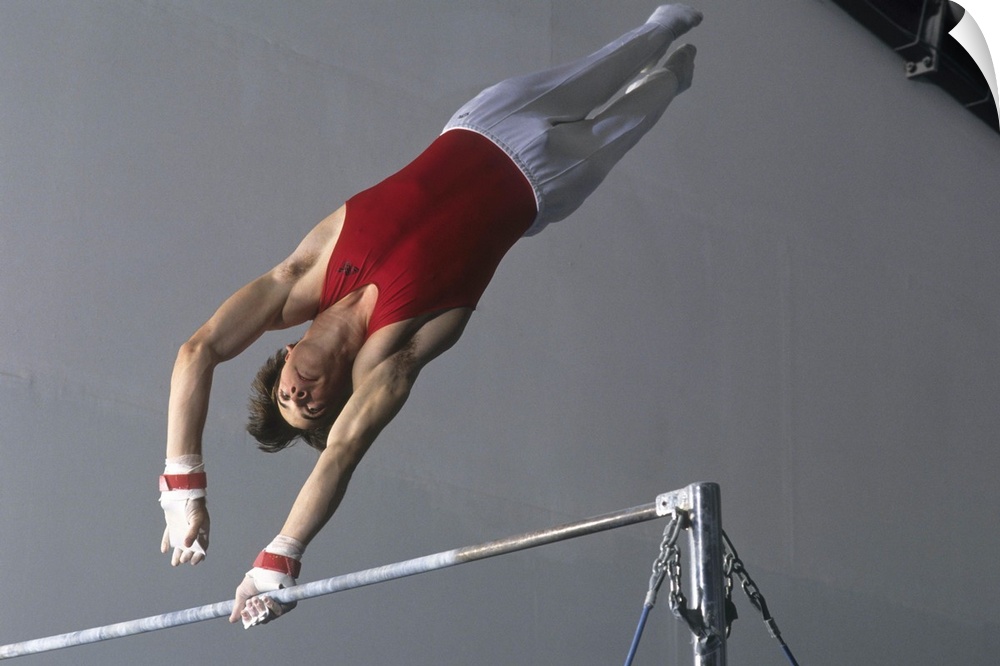 Male gymnast on the horizontal bar