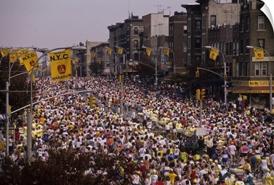 Running on 4th Avenue in Brooklyn competing in the 1990 NYC Marathon