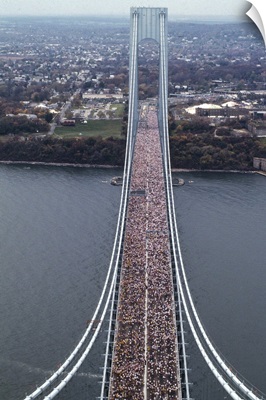 Running on the Verrazano Bridge competing in the 1994 NYC Marathon