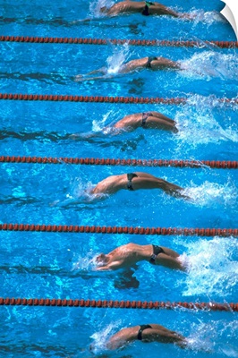 Start of a men's backstroke swimming race