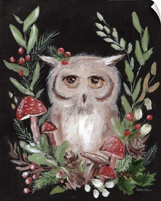 Christmas Owl And Mushrooms
