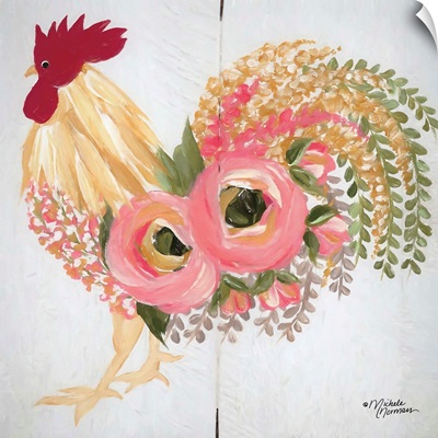 Floral Rooster on White