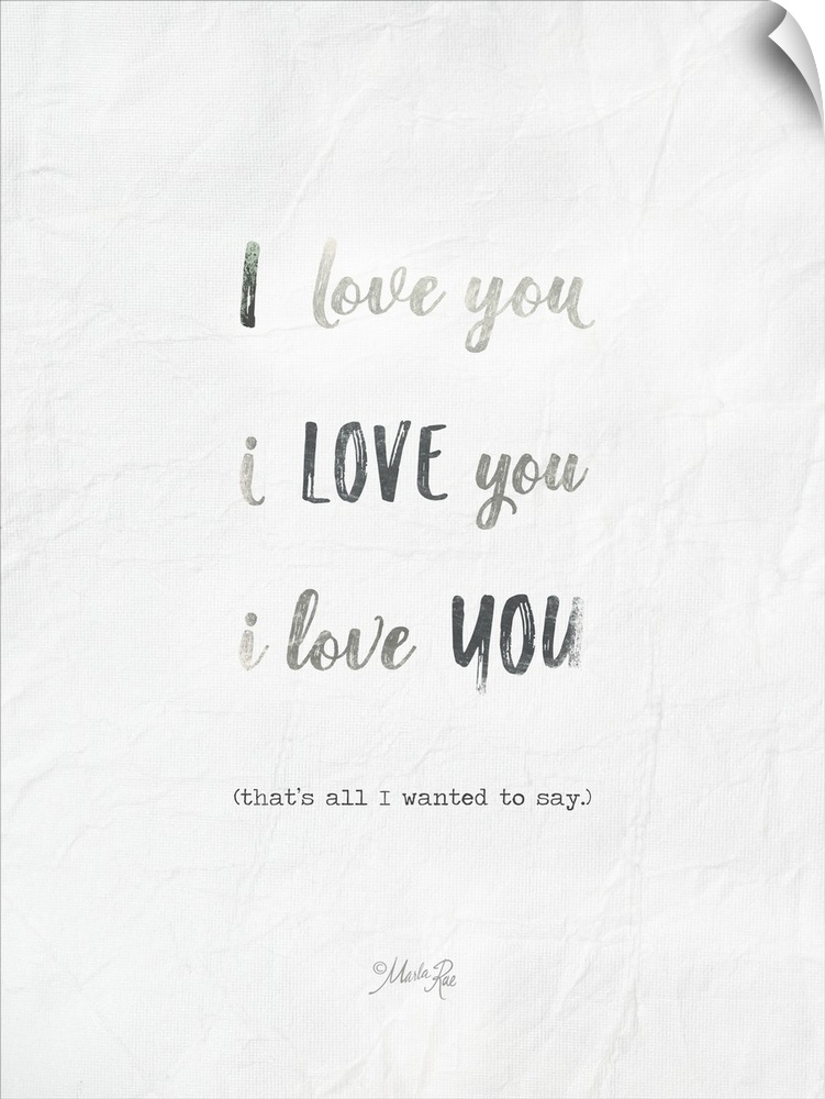 "I Love You I Love You I Love You (That's All I Wanted To Say.)" on a textured white background.