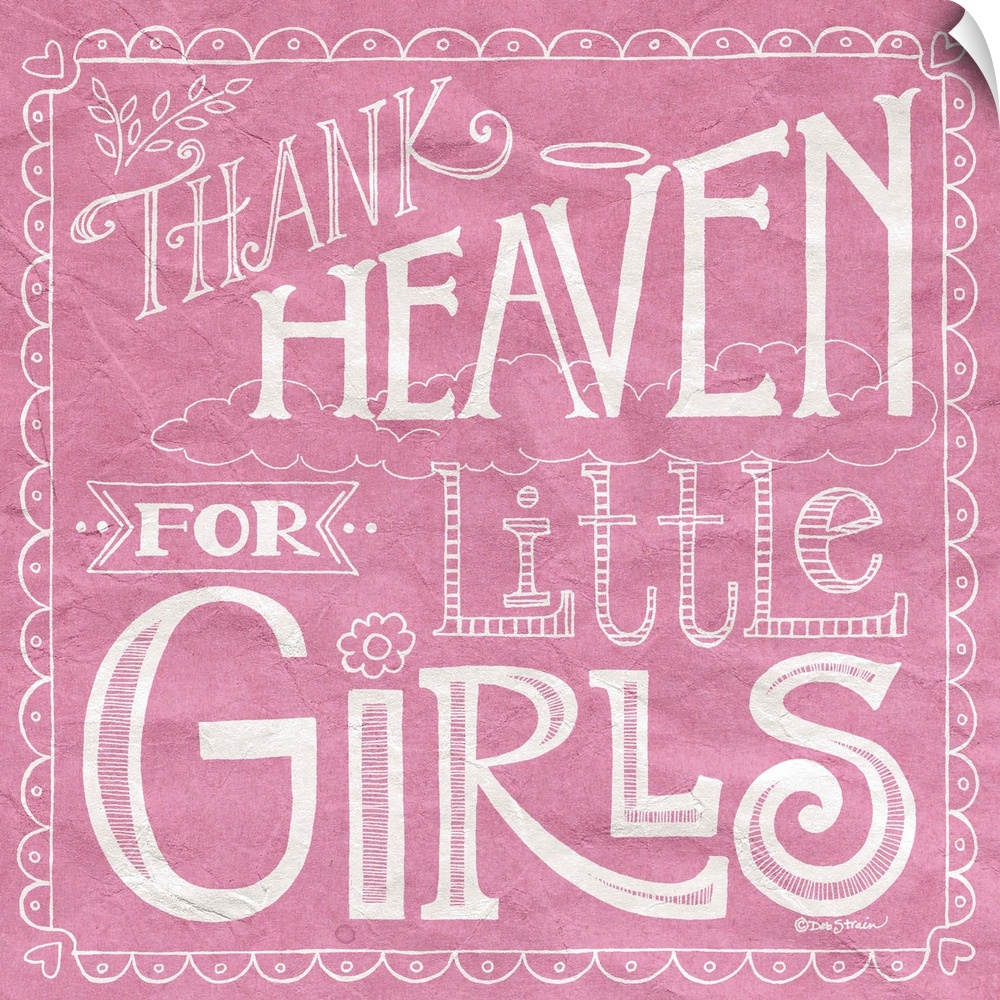 Handlettered home decor art for a girl's room, with white lettering against a distressed pink background.