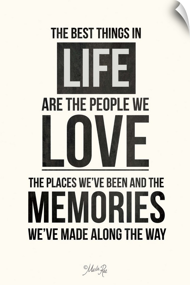 Bold typography design in black and white about love, family, and memories.