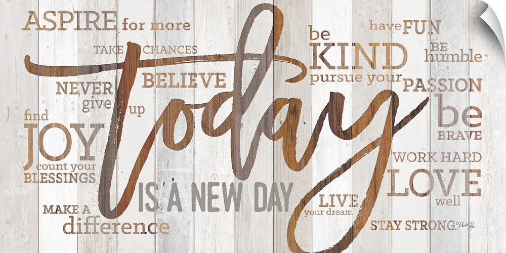 Religious typography art with Christian-themed words surrounding Today Is A New Day in large text.