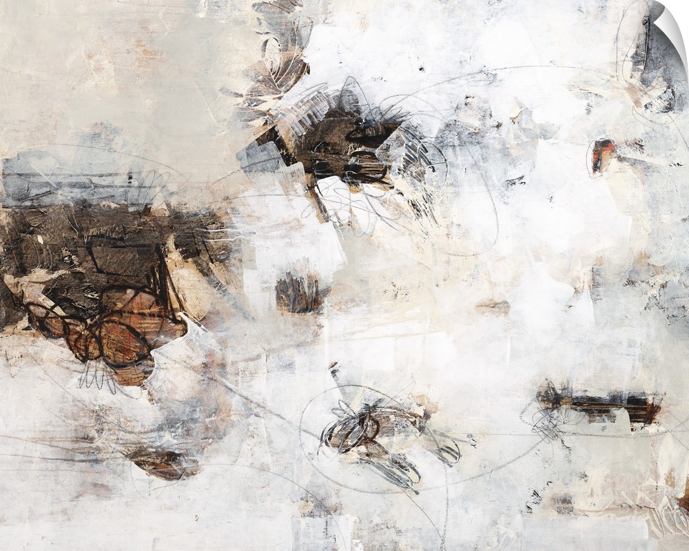 Contemporary abstract painting using white and earth tones.