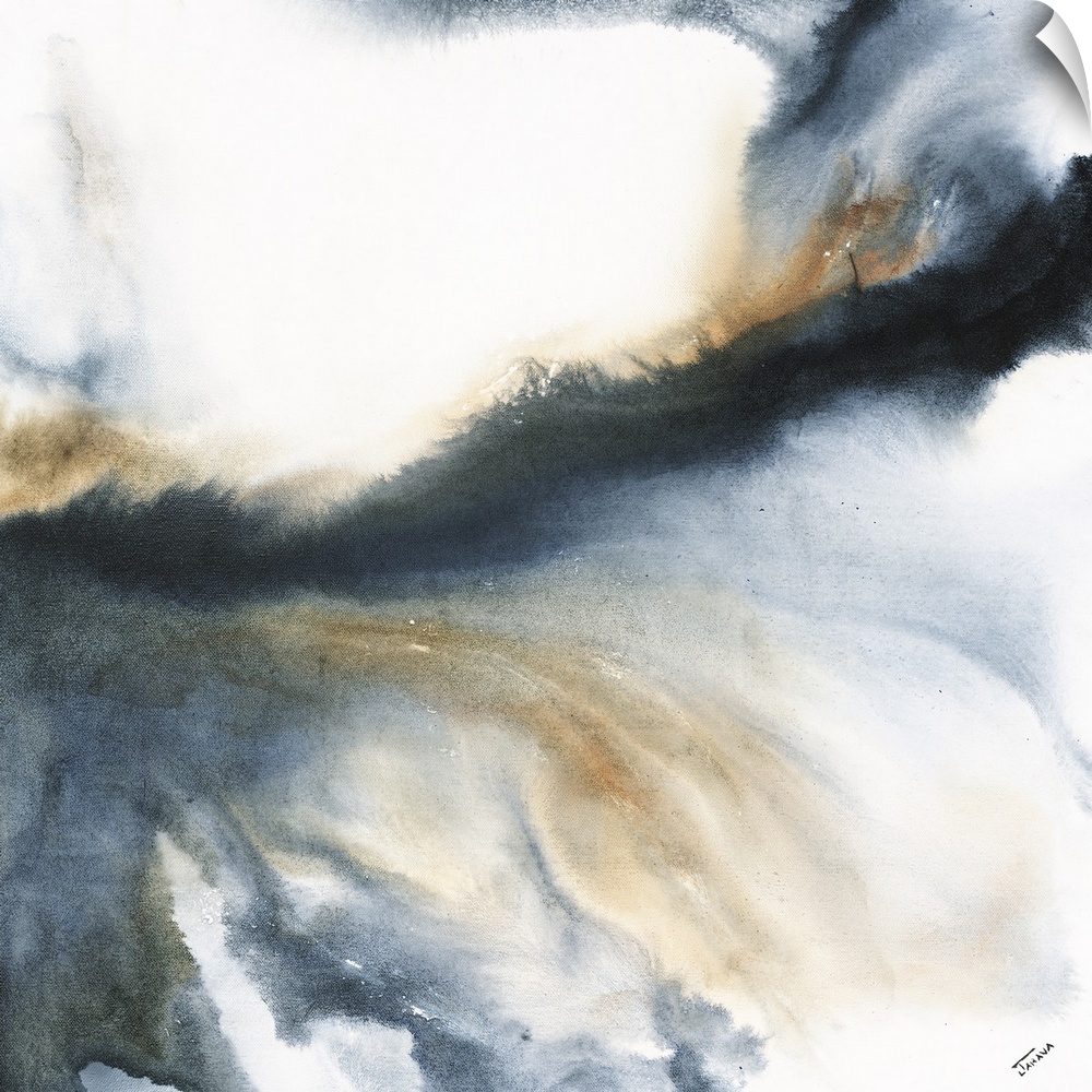 Abstract contemporary painting in brown and gray tones, resembling a cloudy sky.