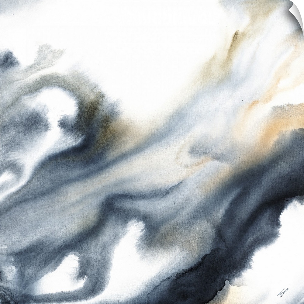 Abstract contemporary painting in brown and gray tones, resembling a cloudy sky.