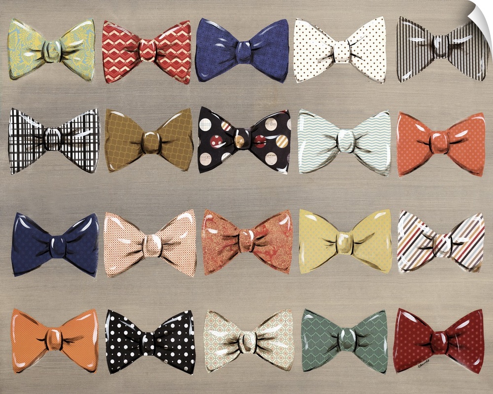 Artistic design of rows of patterned bow ties.