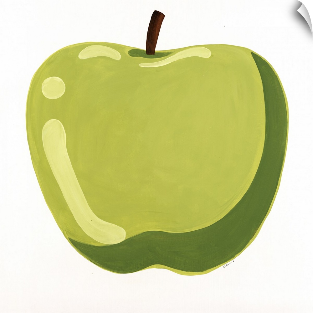 Simple painting of a shiny green apple.