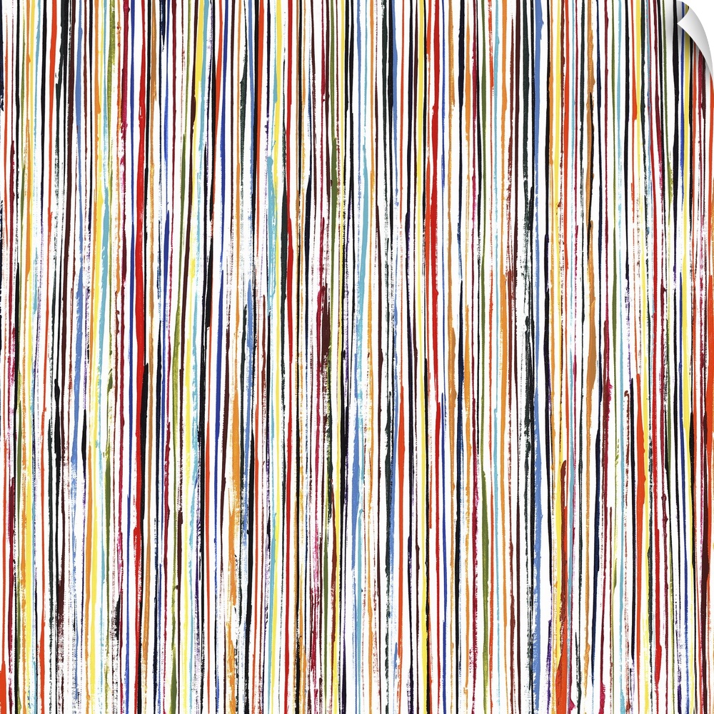 Contemporary painting of multi- colored lines in a vertical direction.
