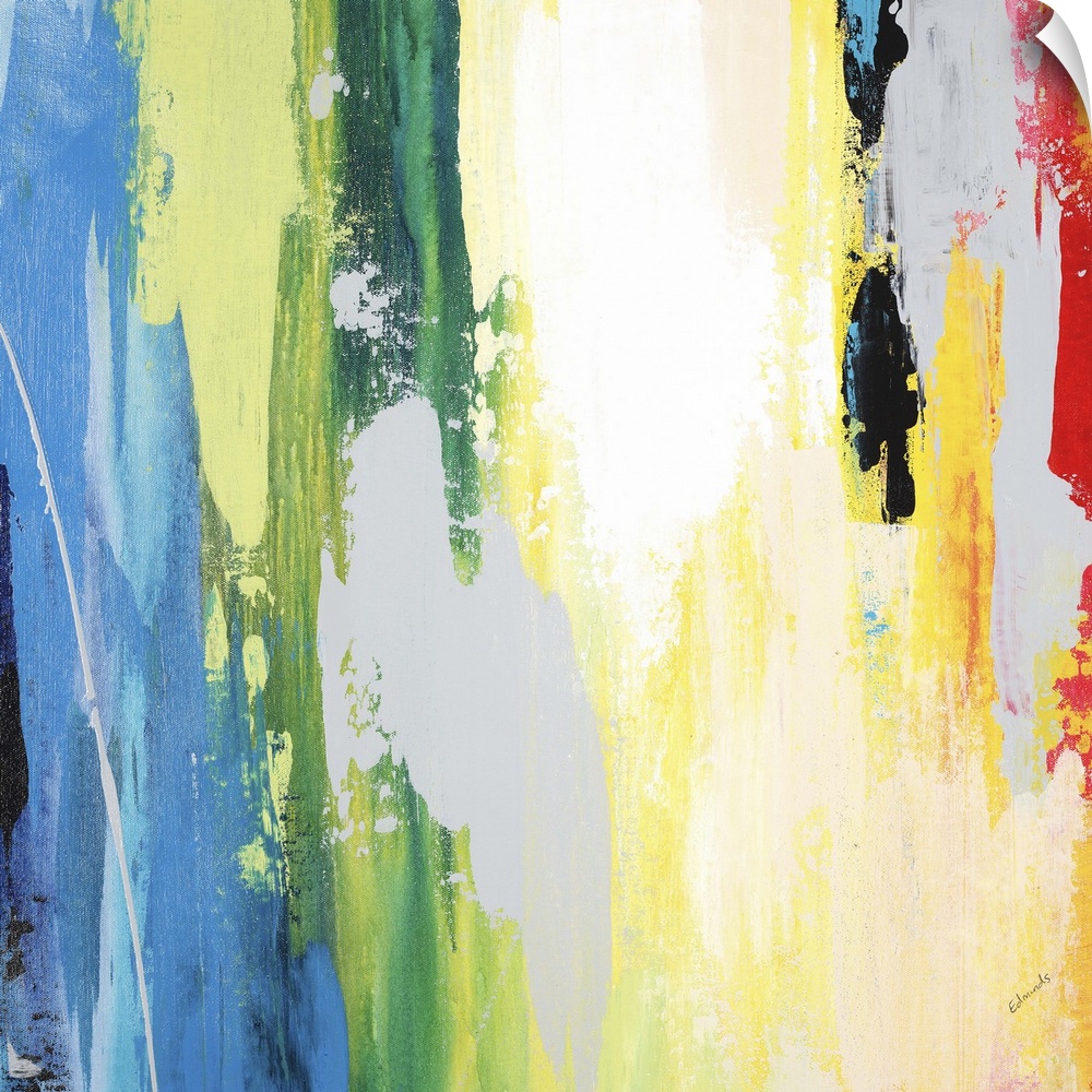 A contemporary abstract painting using a full spectrum of colors in a vertical formation.