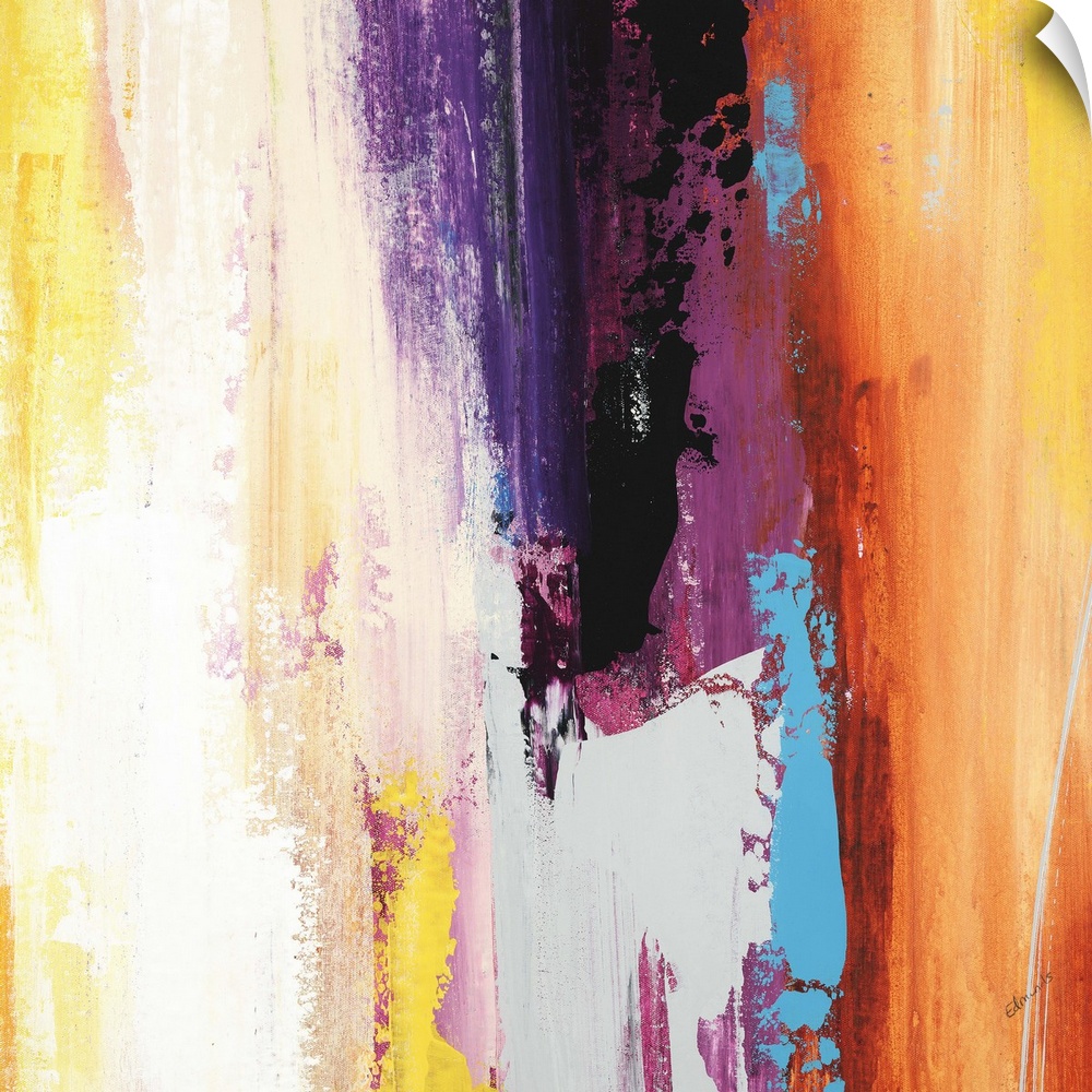 A contemporary abstract painting using a full spectrum of colors in a vertical formation.