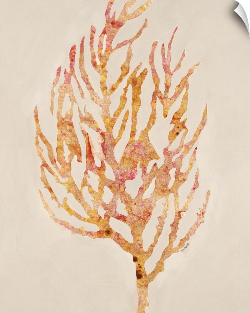 Contemporary painting of coral in colors of orange and yellow.