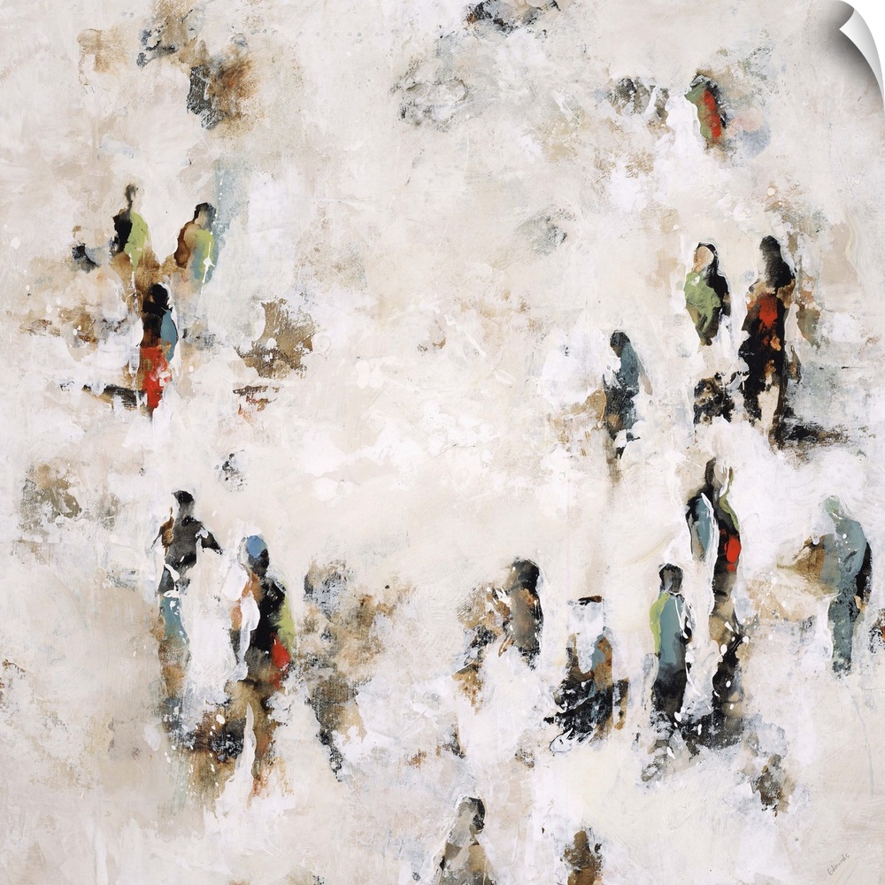 Contemporary painting of figures in an empty hollow looking space.
