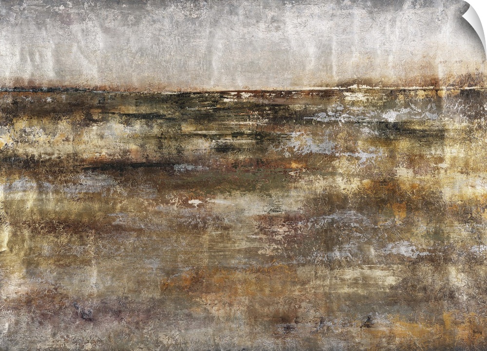 A contemporary abstract painting using earthy tones and gritty looking textures.