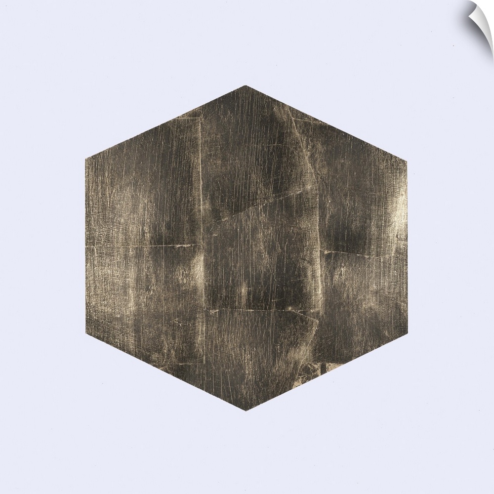 Solid gold hexagon shape on a gray background.