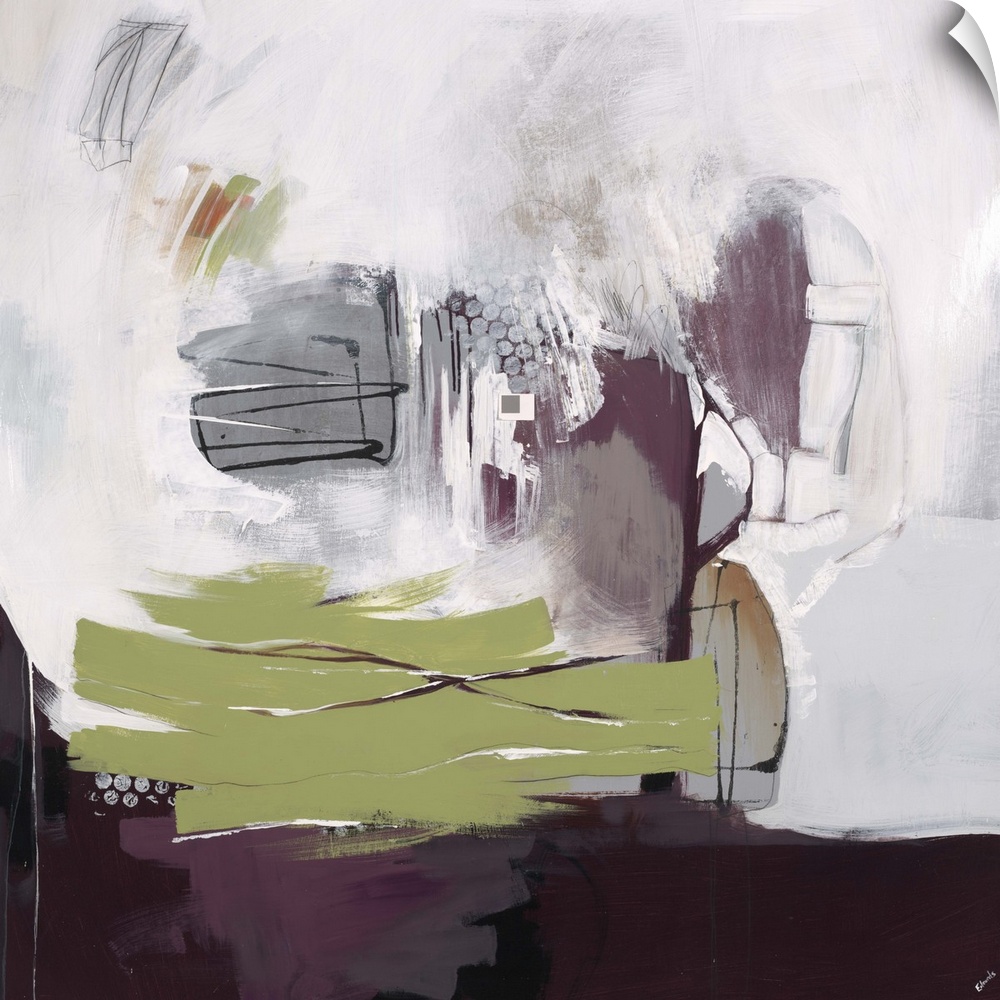 Abstract painting using dark colors at the bottom of the image and light colors at the top of the image.