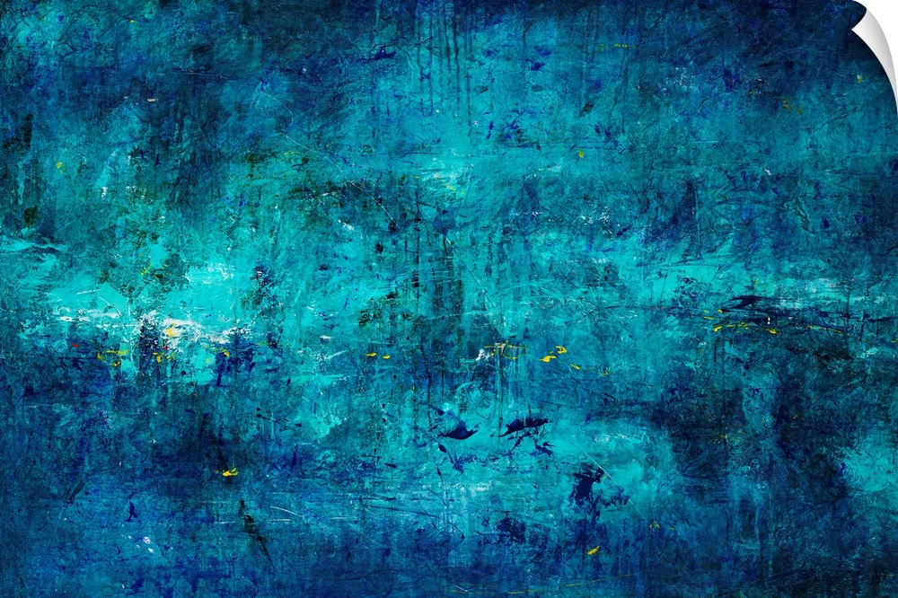 Cool toned abstract painting of deep colors on a grungy background.