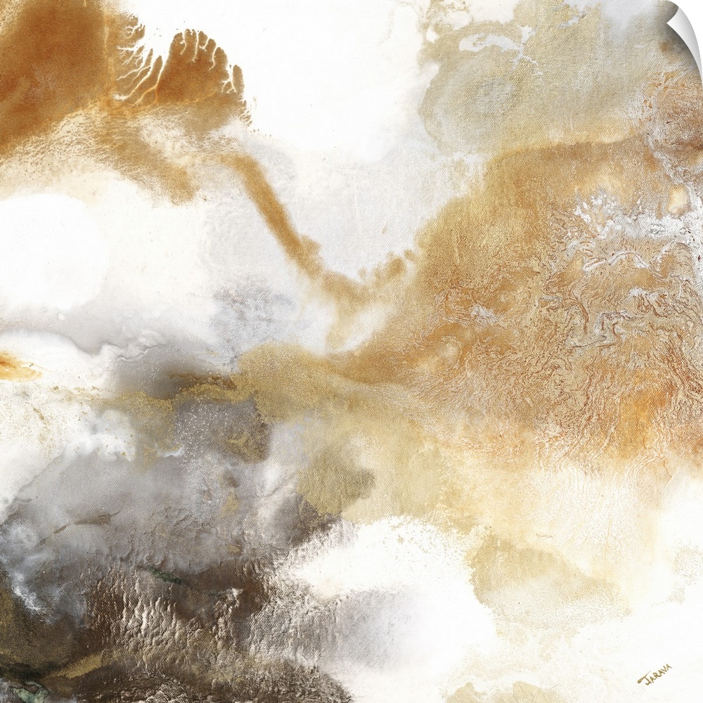 Gold, brown, gray, and bronze hues merging together on a white background