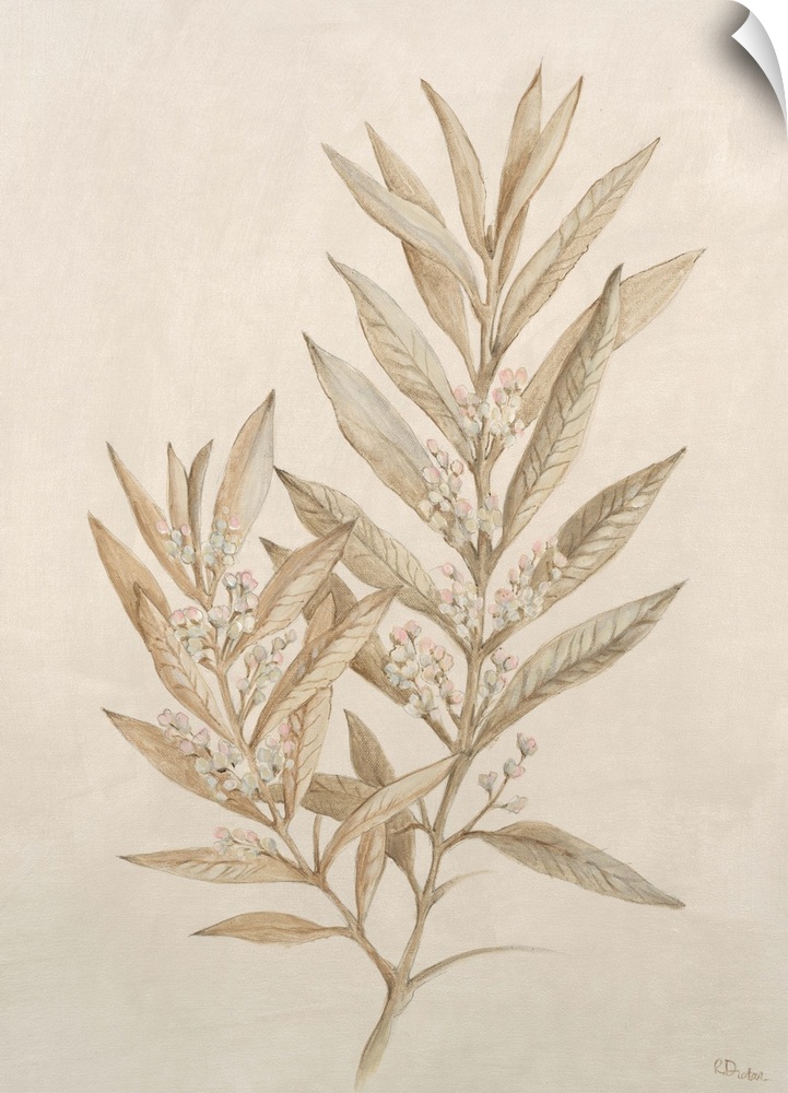 Contemporary painting of a flower against a beige background.